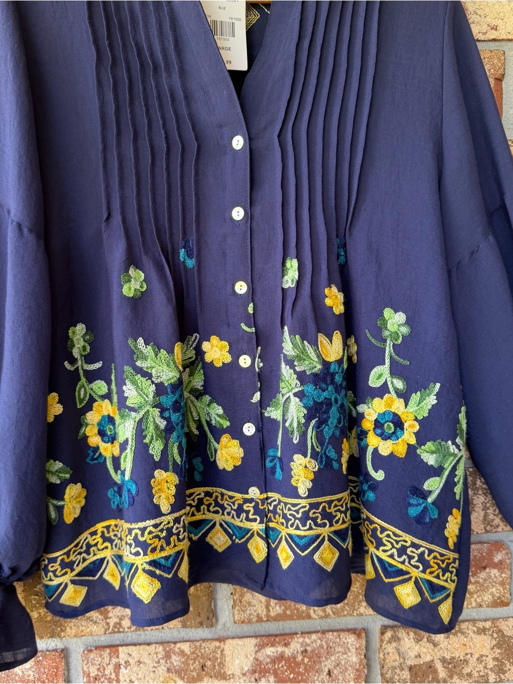 Hope Springs NWT Top Size Large Blue & Yellow Embroidered Beauty! Excellent! - Picture 4 of 7